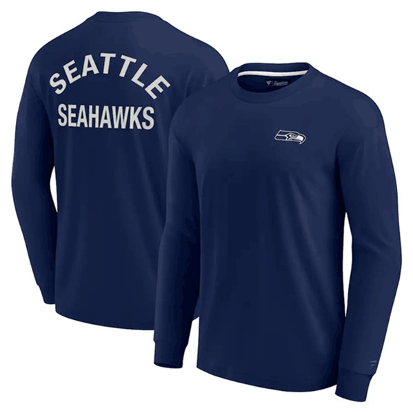 Men's Seattle Seahawks Navy Signature Unisex Super Soft Long Sleeve T-Shirt